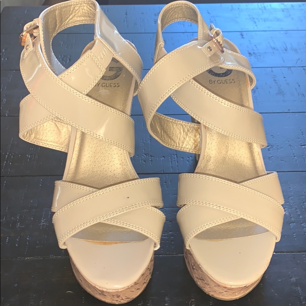 EUC     GUESS wedge sandals - beige color - straps